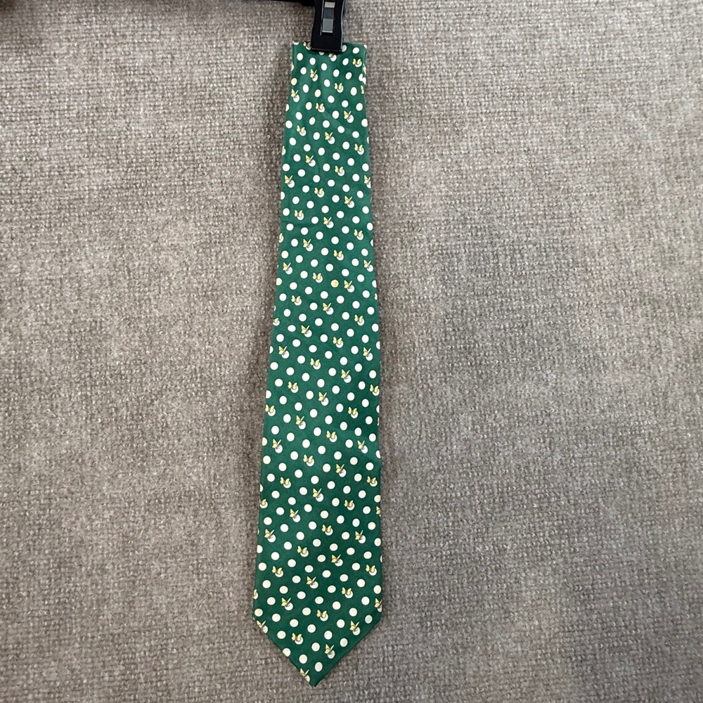 VTG Michelsons of London Mens Silk Tie Green Polka Dot Butterfly Made in England